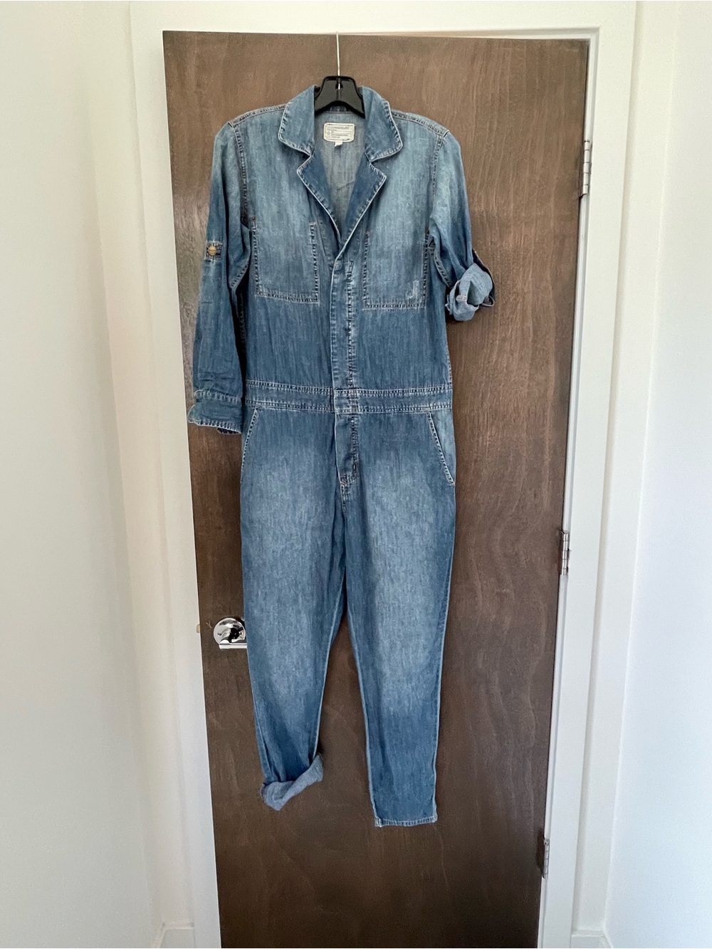 Current/Elliott Light Blue distressed Denim Jumpsuit